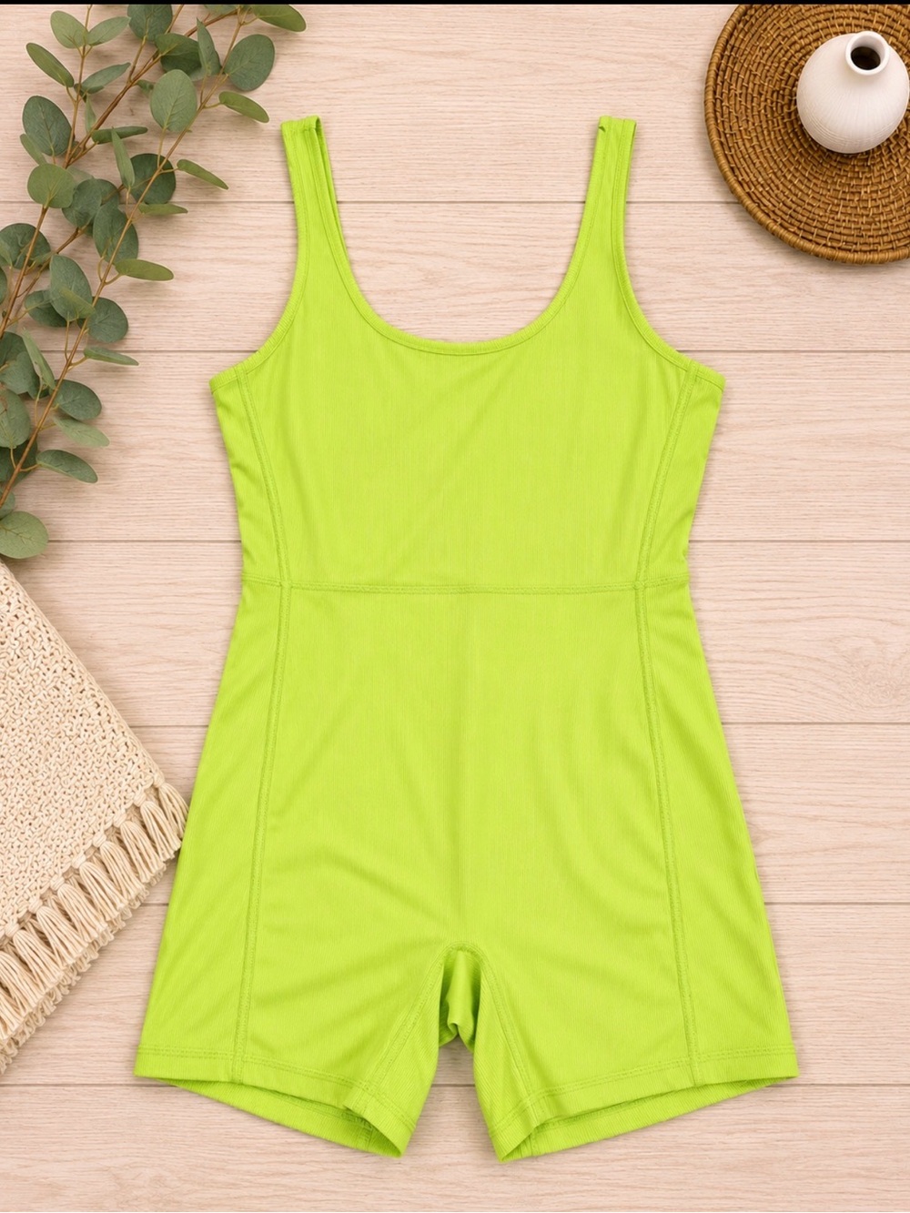 WILO The Label Lime Green Ribbed Workout Romper Unitard One Piece XS